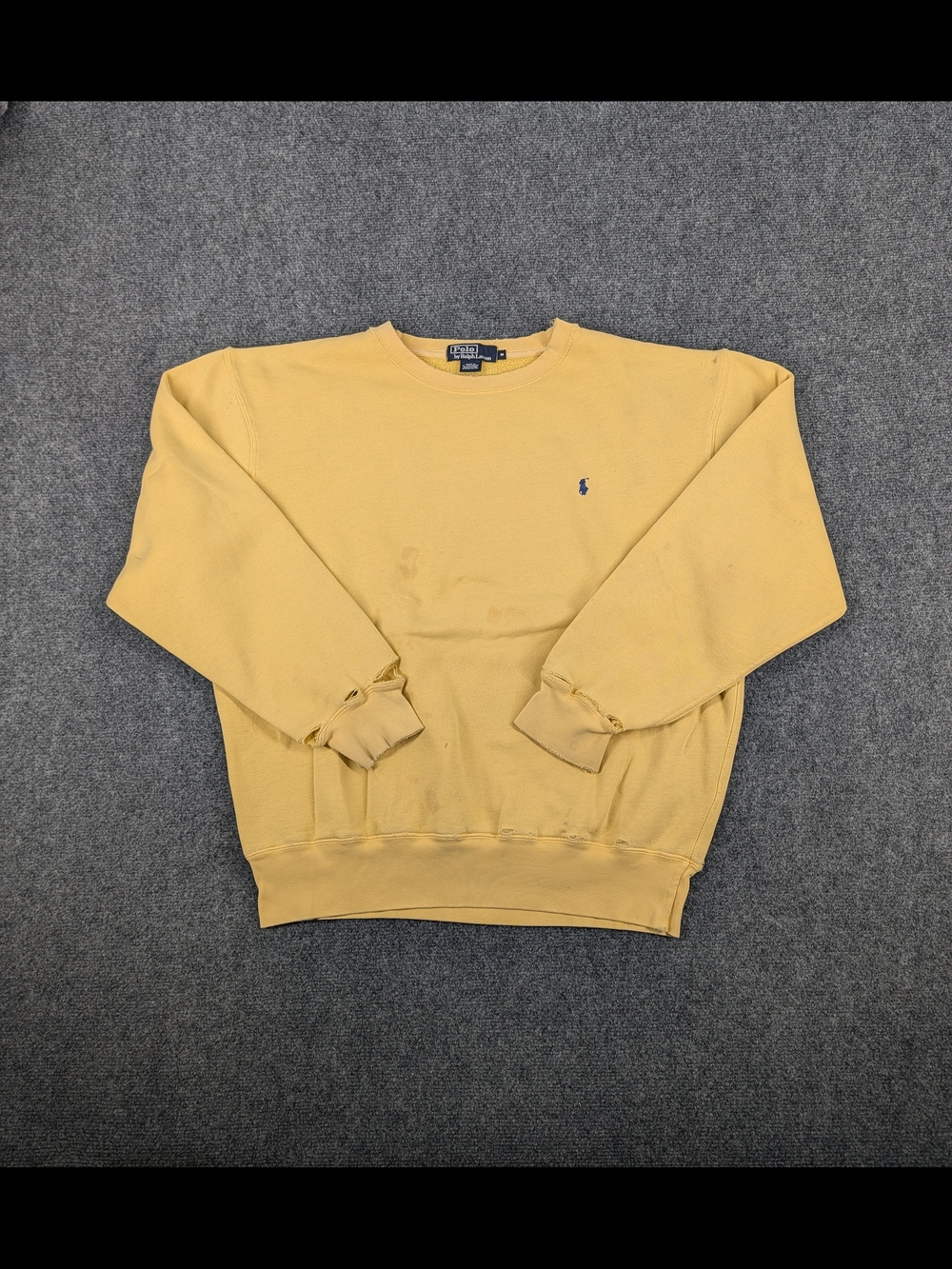 Vintage Polo Ralph Lauren Sweatshirt Yellow Thrashed Distressed Men's Medium M
